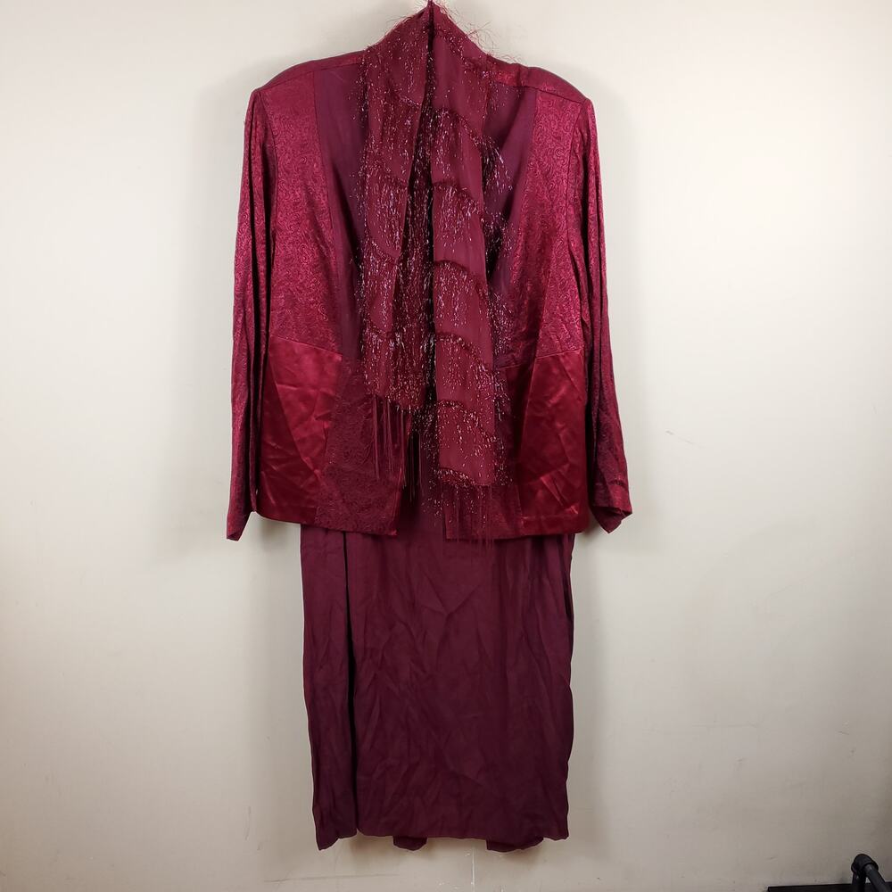 Betsy's Things Red Sheen Sleeveless Dress with Matching Jacket and Scarf 20
